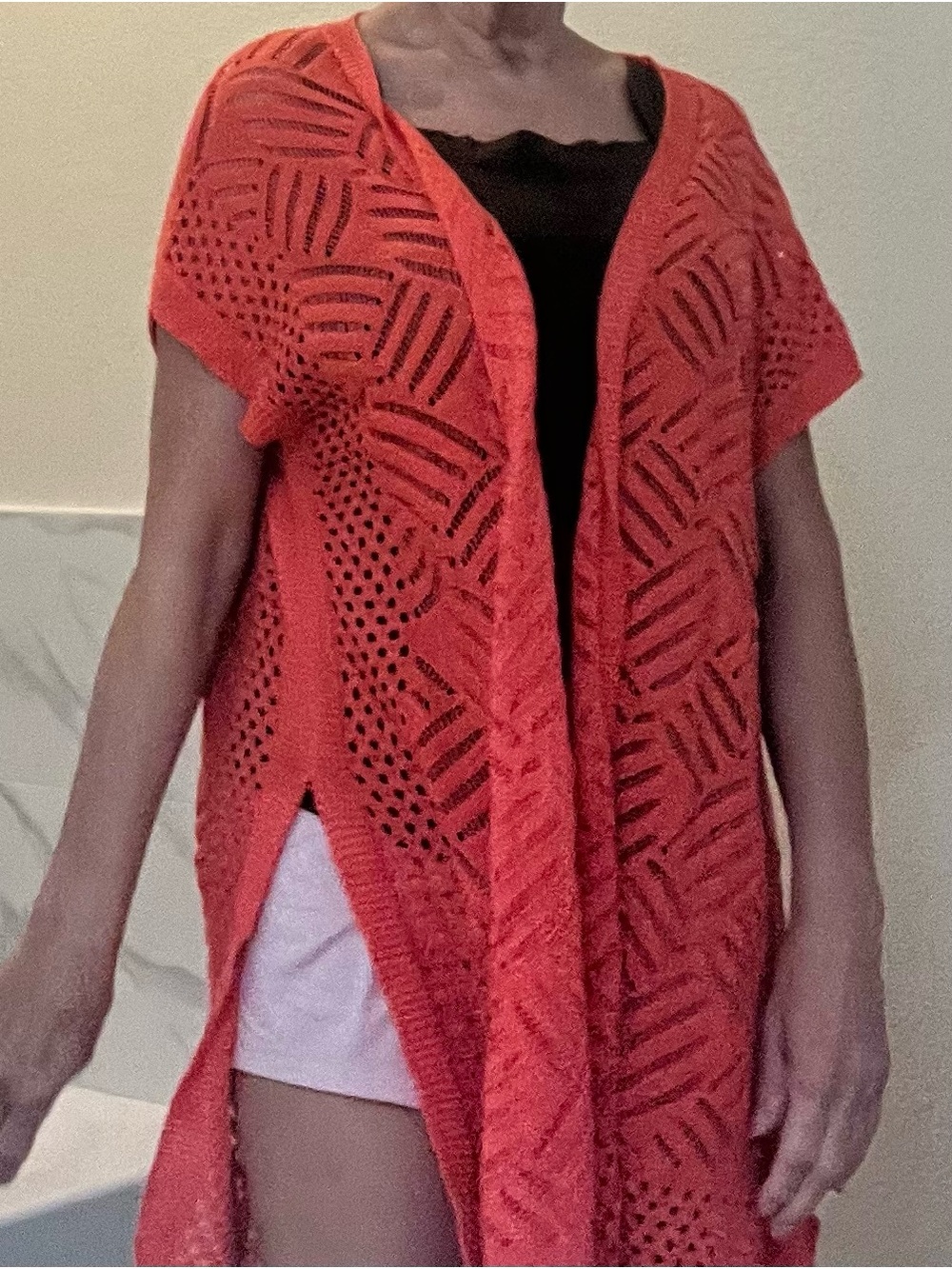 Open-Front Orange Knit Cardigan